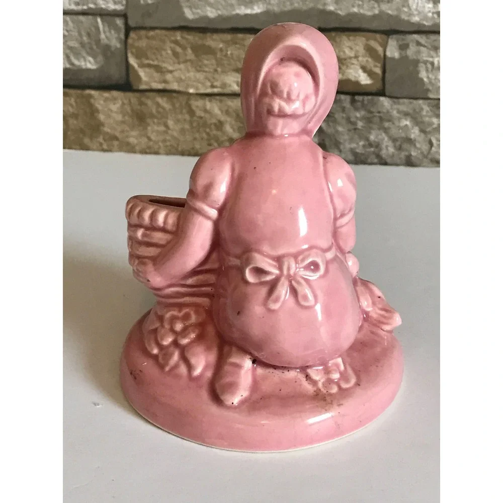 Vintage Planter Pink Farm Girl with Duck garden houseplant - Picture 4 of 5